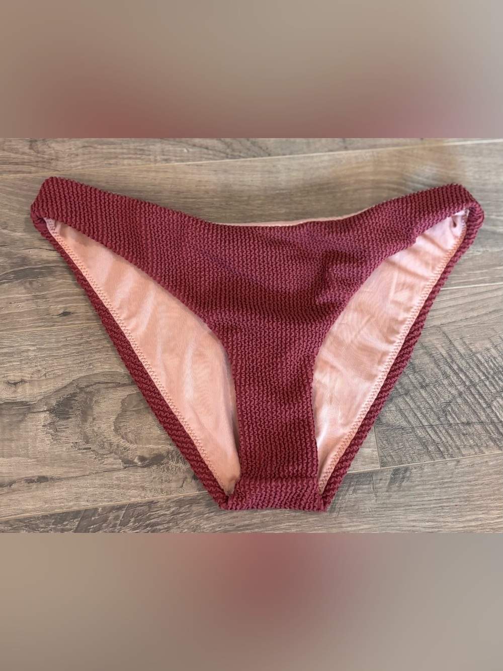 J.Crew Scrunchie Hipster Bikini Bottom Textured Brown Burgundy Size Medium NWT